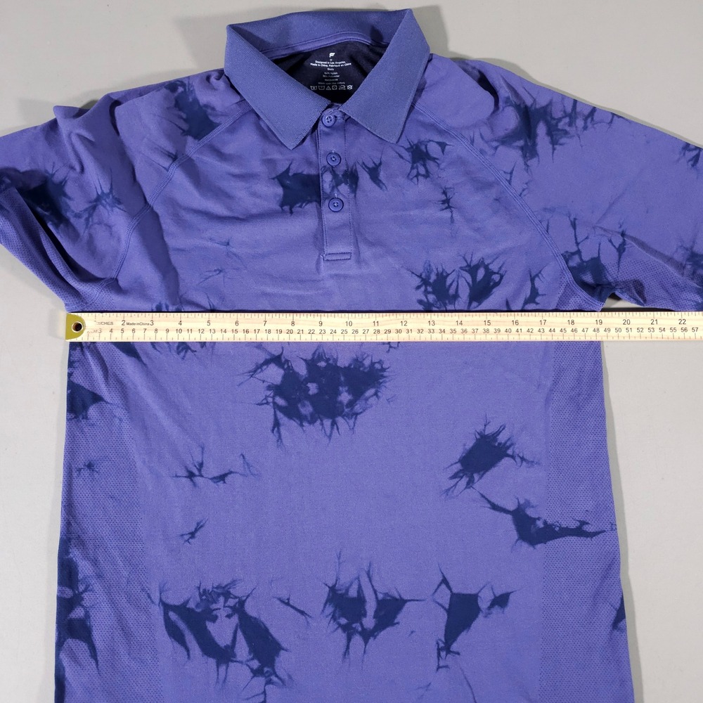 Fabletics Polo Shirt Mens Medium Purple Tie Dye Short Sleeve Athletic Top - Picture 3 of 5